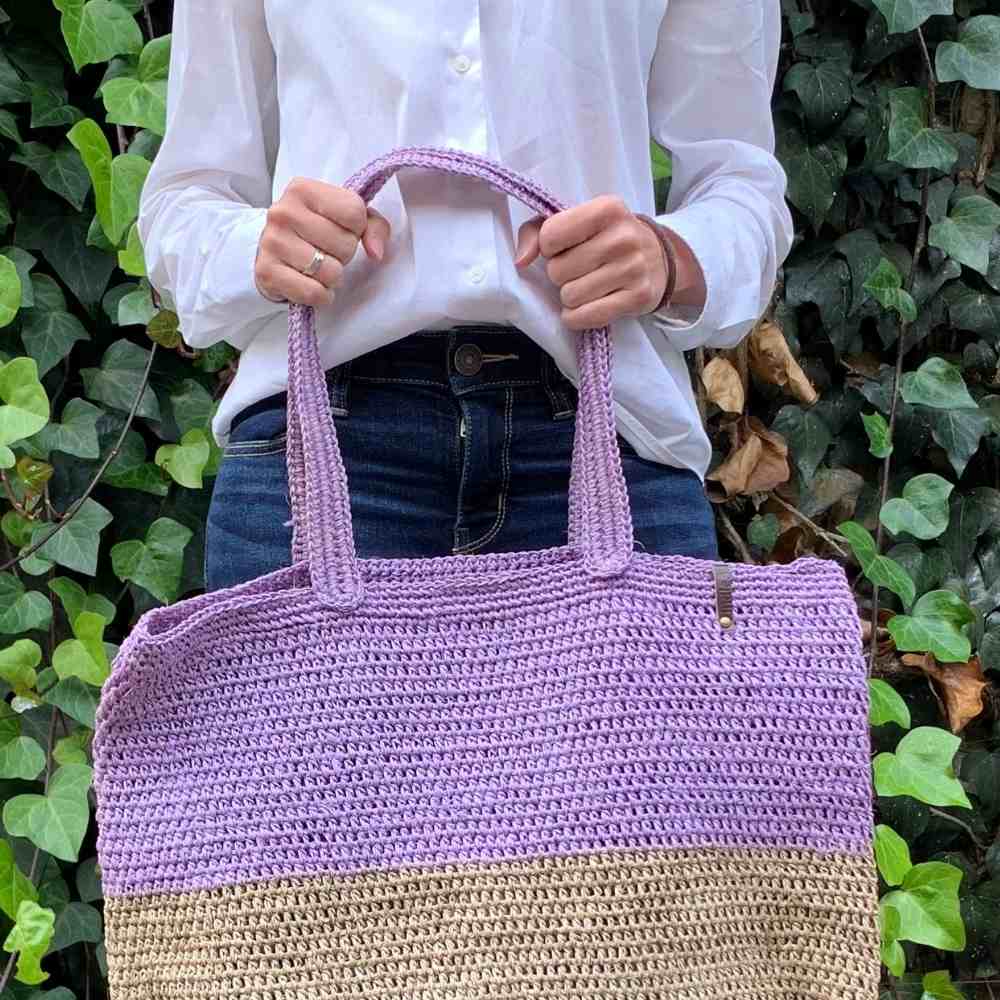 Lilac Boho Tote Sisal Natural Shoulder Bag